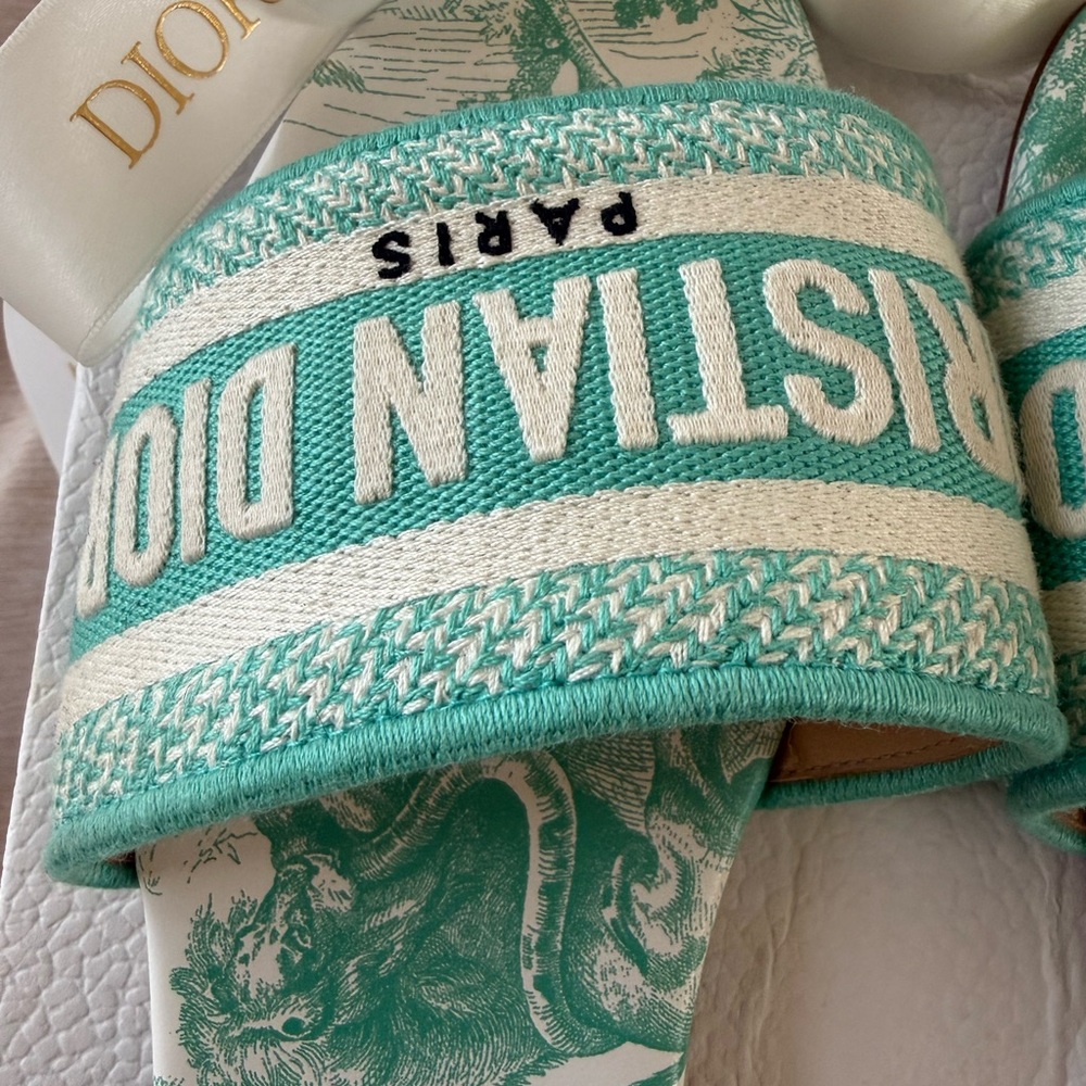 Christian Dior “Aquamarine” Dway Toile Slide Sandals - Picture 4 of 12